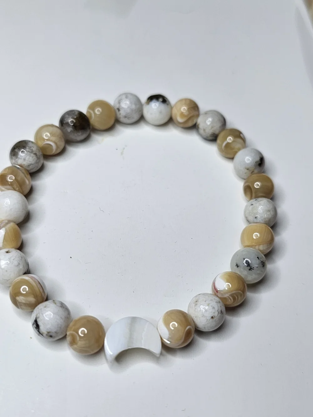 Neutral Beige and White Natural Stone Stretch Bracelet